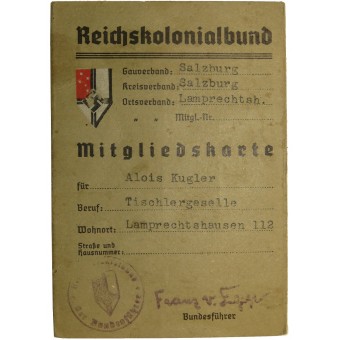ReichskolonialBund MitgliedSkarte -jäsenen jäsen. Espenlaub militaria